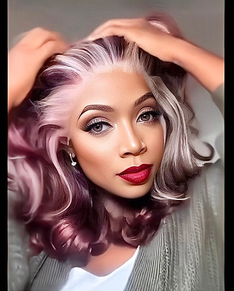 Wine Color With Blonde Highlight Lace Wavy Wig