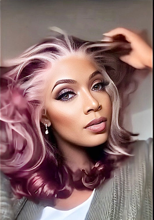 Wine Color With Blonde Highlight Lace Wavy Wig