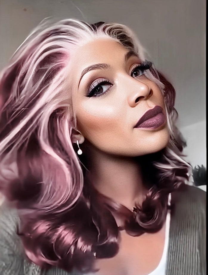 Wine Color With Blonde Highlight Lace Wavy Wig