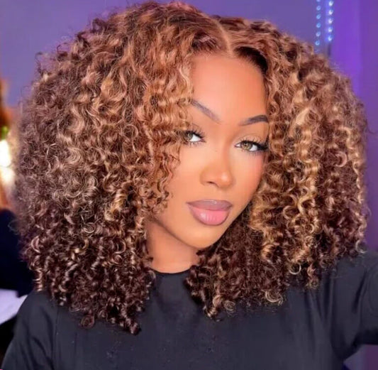 Wear Go Highlight Brown Color Kinky Curly Glueless Wig Pre-Cut HD Lace Wigs