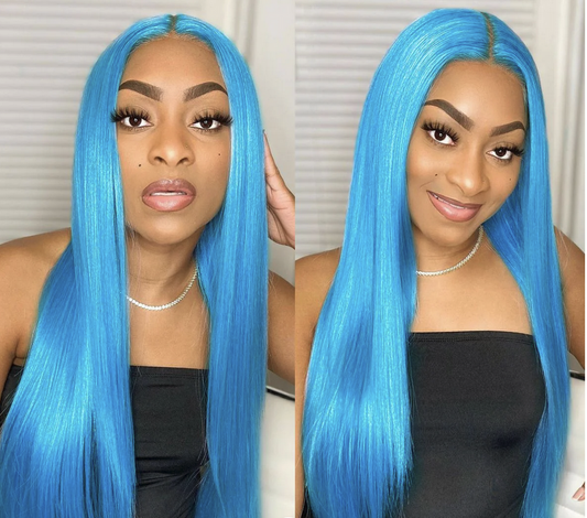 13x4 Bone Straight Lace Front Wig Human Hair Pre-plucked Blue and Red lace Frontal Wig