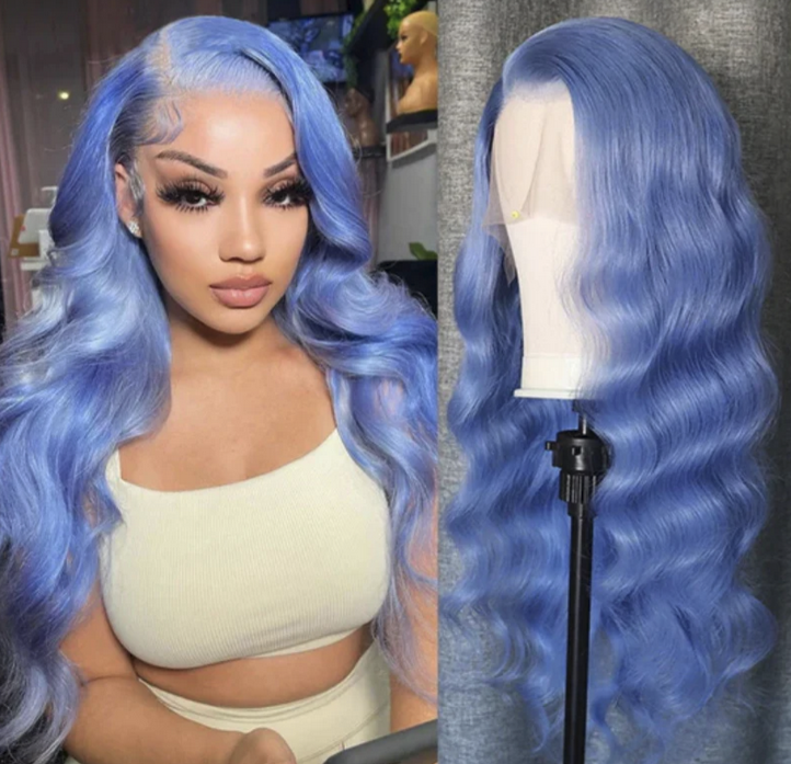 Light Blue Colorful Body Wave 13x4 Lace Front Wig