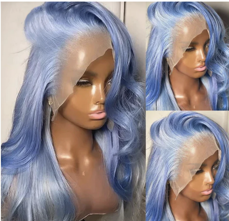 Light Blue Colorful Body Wave 13x4 Lace Front Wig