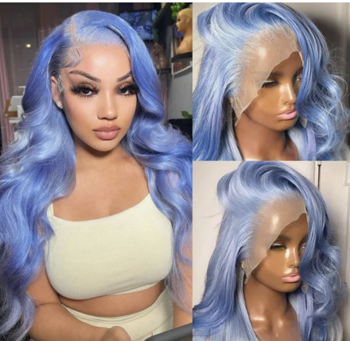 Light Blue Colorful Body Wave 13x4 Lace Front Wig