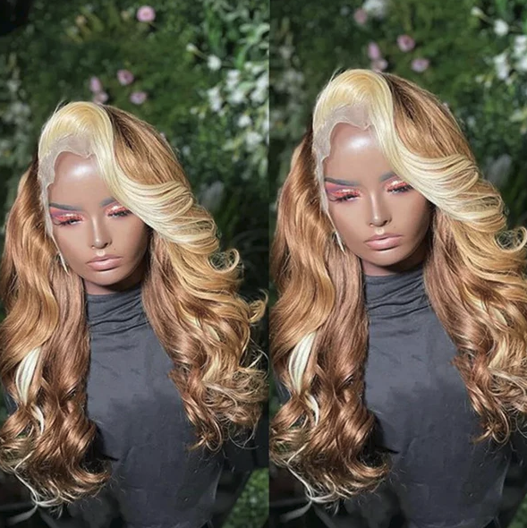 Blonde Skunk Stripe Hair 13x4 Body Wave Lace Front Wig