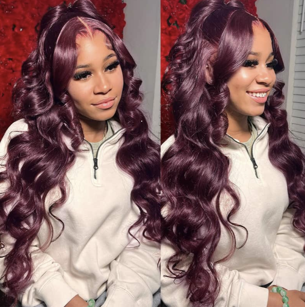 Trendy Dark Purple Plum Colored Straight Wig