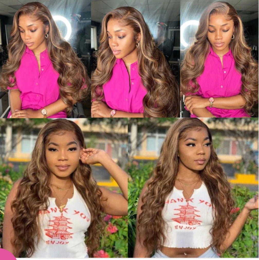 Pre-cut Wear & Go Lace Wig | P4/27 Brown Highlights Glueless 13*4 Body Wave Lace Front Wigs - wigsAllove HairClassy Closet Beauty & Bundles