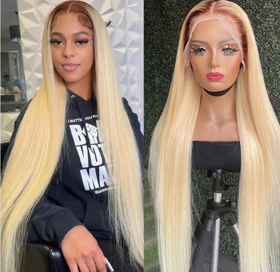 613 Blonde Ombre Wig With Brown Roots 180% Density 13*4 Straight Hair HD Lace Front Wig - wigsAllove HairClassy Closet Beauty & Bundles