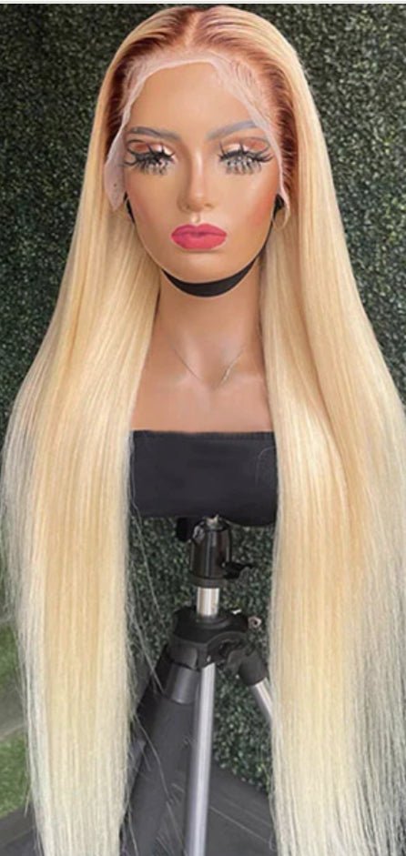 613 Blonde Ombre Wig With Brown Roots 180% Density 13*4 Straight Hair HD Lace Front Wig - wigsAllove HairClassy Closet Beauty & Bundles