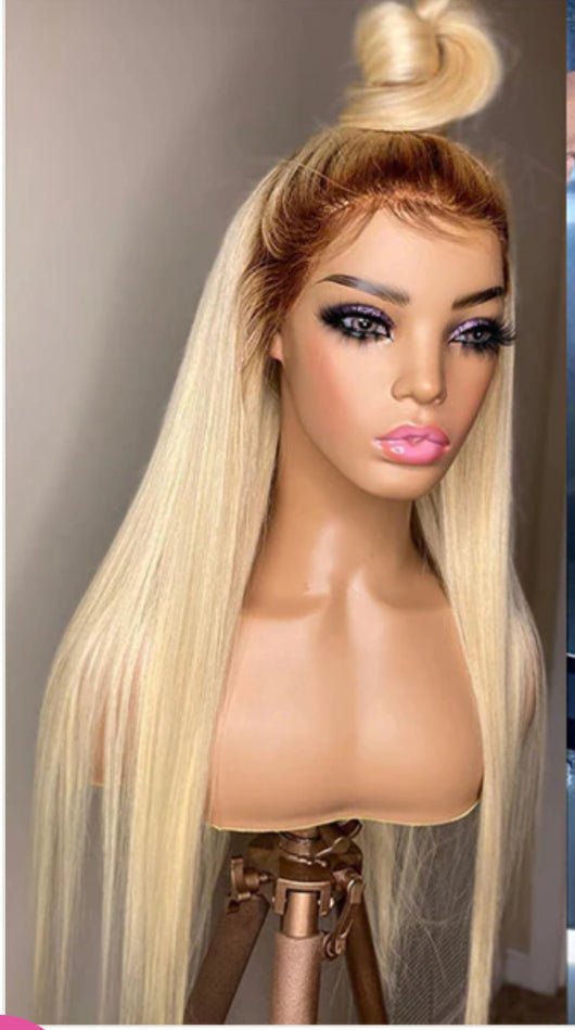 613 Blonde Ombre Wig With Brown Roots 180% Density 13*4 Straight Hair HD Lace Front Wig - wigsAllove HairClassy Closet Beauty & Bundles