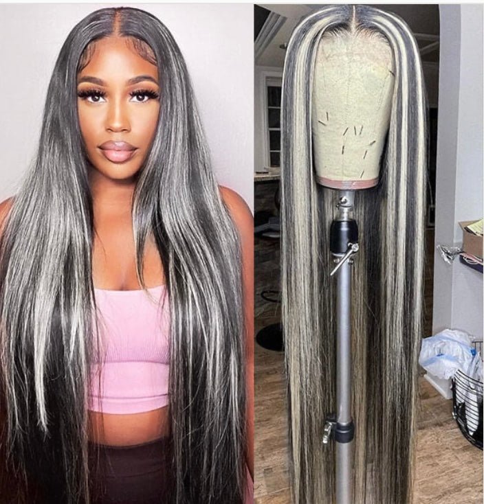 Grey Highlight Straight HD Transparent 13x4 Lace Frontal Wig - wigsAlloveClassy Closet Beauty & Bundles