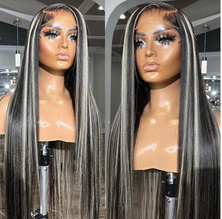 Grey Highlight Straight HD Transparent 13x4 Lace Frontal Wig - wigsAlloveClassy Closet Beauty & Bundles