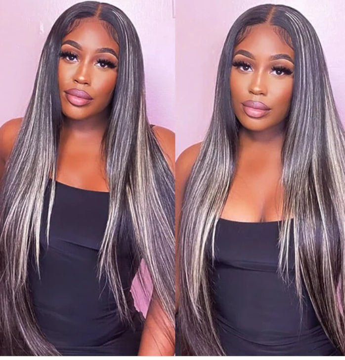 Grey Highlight Straight HD Transparent 13x4 Lace Frontal Wig - wigsAlloveClassy Closet Beauty & Bundles