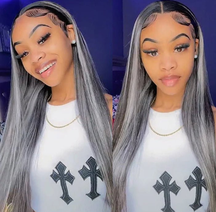 Grey Highlight Straight HD Transparent 13x4 Lace Frontal Wig - wigsAlloveClassy Closet Beauty & Bundles