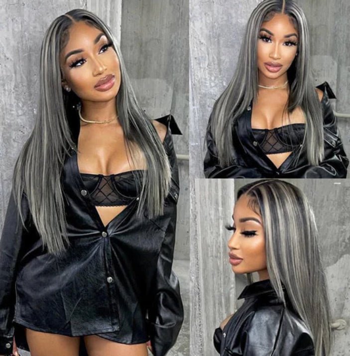 Grey Highlight Straight HD Transparent 13x4 Lace Frontal Wig - wigsAlloveClassy Closet Beauty & Bundles