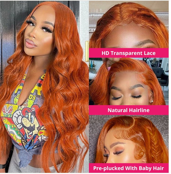 Ginger Orange Color Glueless 13x4 Undetectable HD Lace Frontal Wig - AlloveClassy Closet Beauty & Bundles