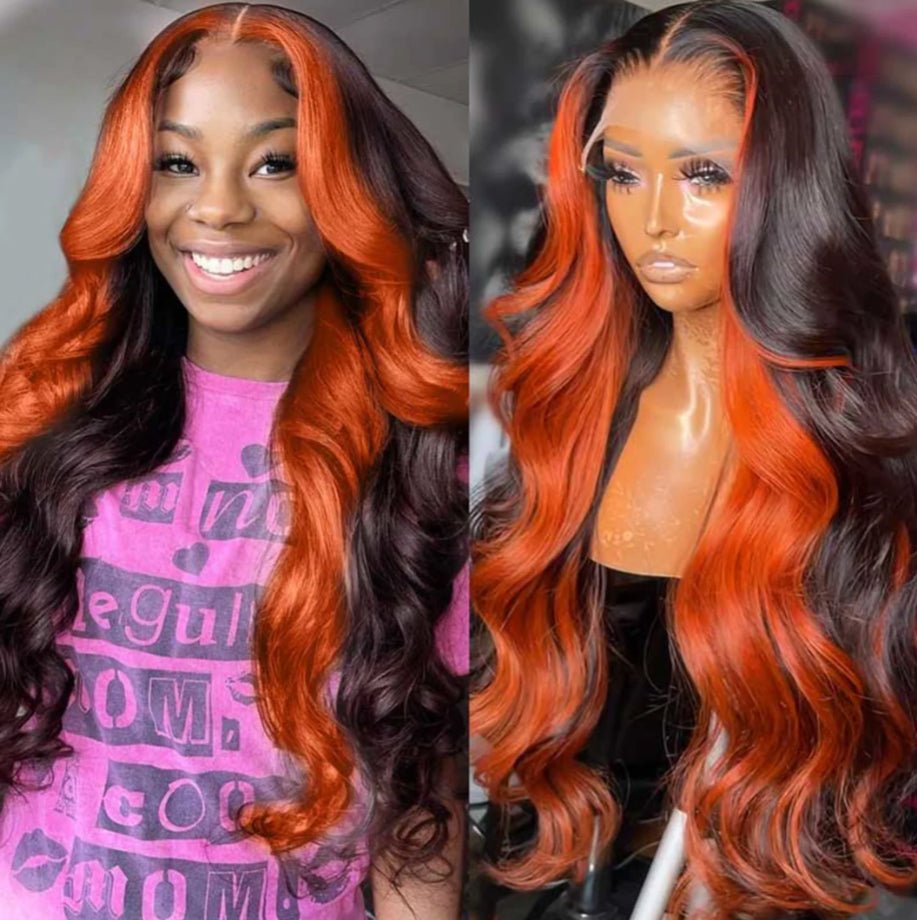 13x4 Ginger Highlight Body Wave Human Hair HD Lace Front Wig - AlloveClassy Closet Beauty & Bundles