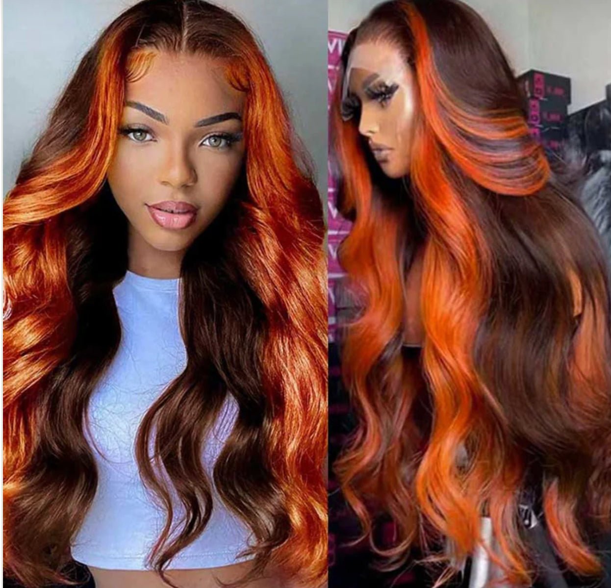 13x4 Ginger Highlight Body Wave Human Hair HD Lace Front Wig - AlloveClassy Closet Beauty & Bundles