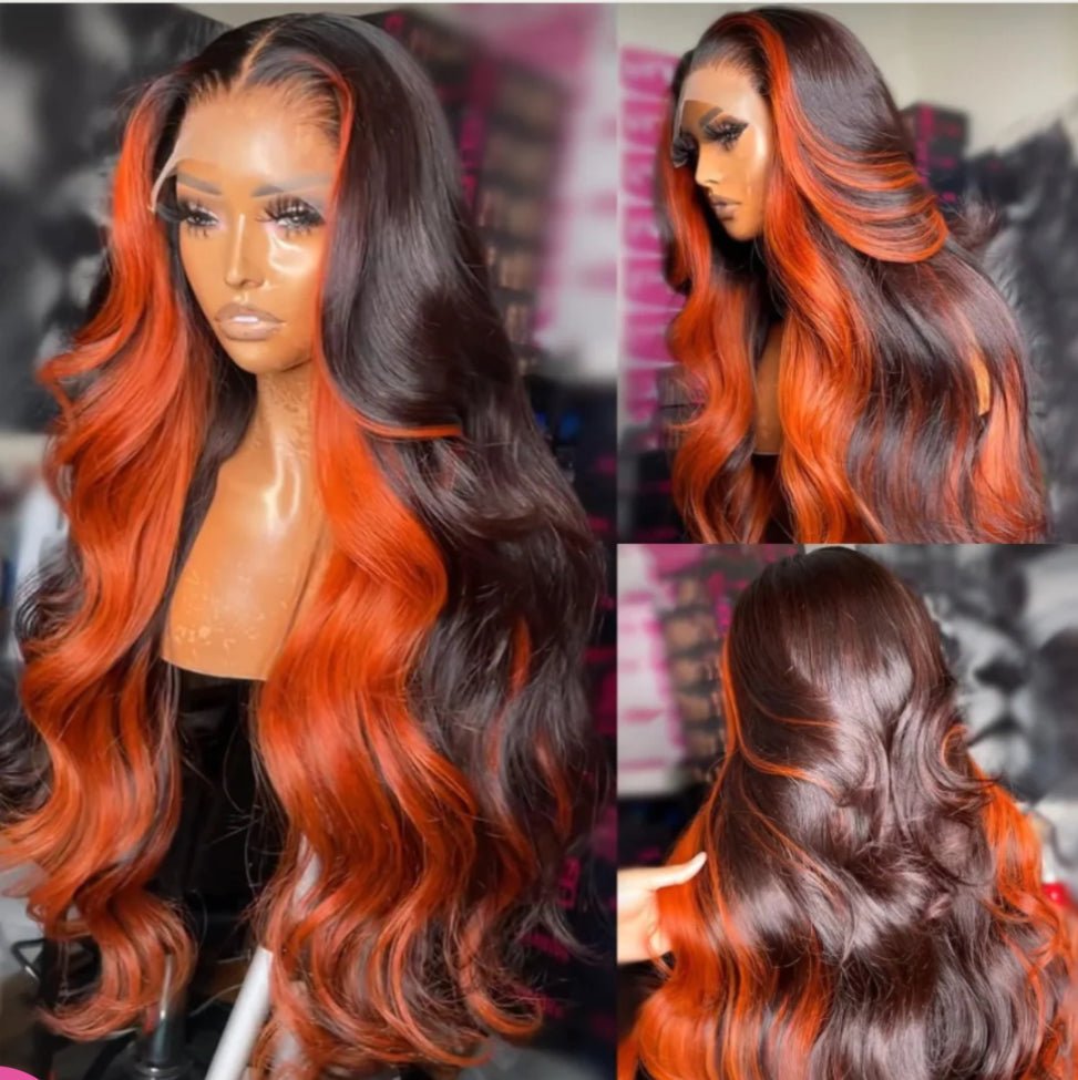 13x4 Ginger Highlight Body Wave Human Hair HD Lace Front Wig - AlloveClassy Closet Beauty & Bundles