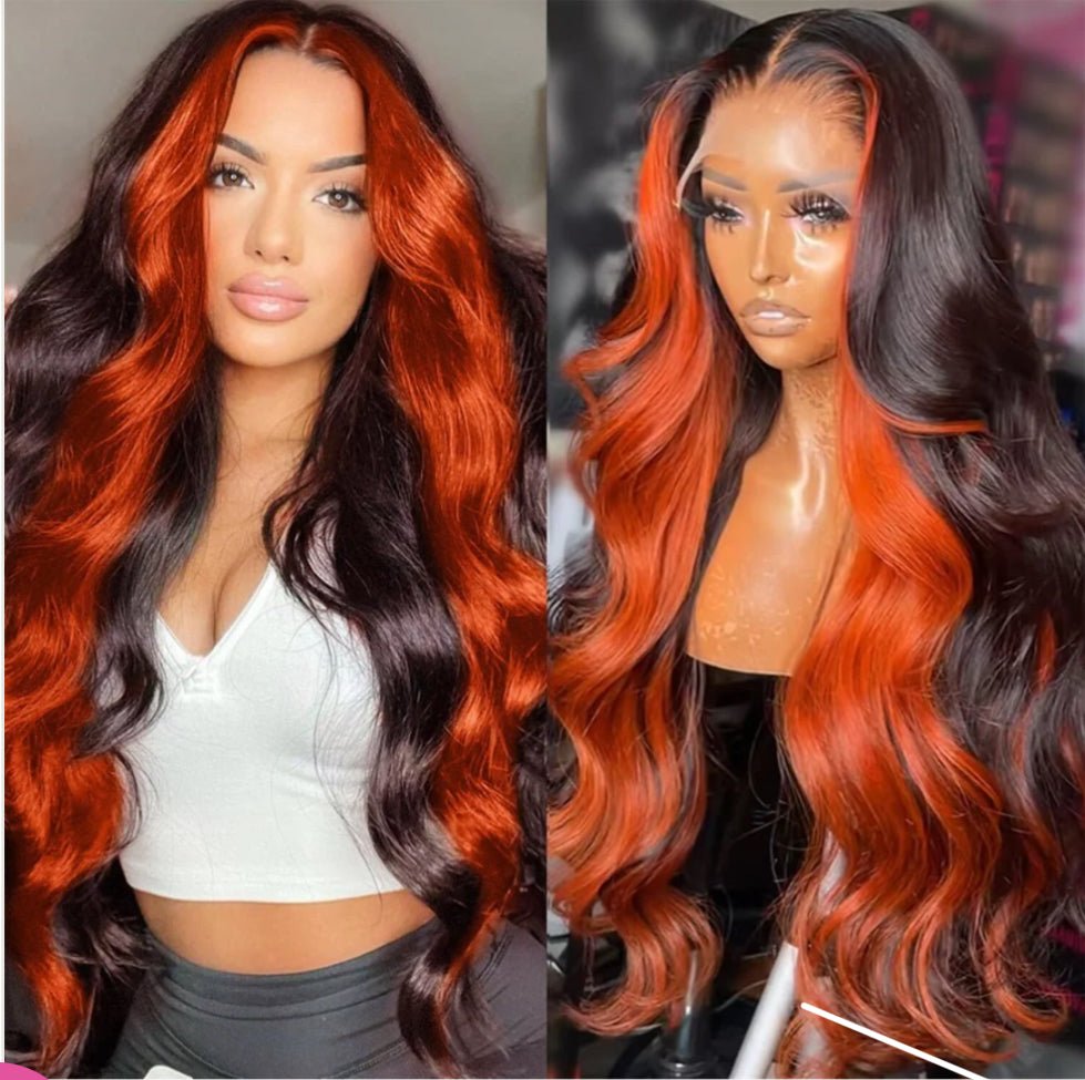 13x4 Ginger Highlight Body Wave Human Hair HD Lace Front Wig - AlloveClassy Closet Beauty & Bundles