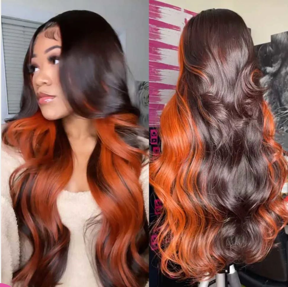 13x4 Ginger Highlight Body Wave Human Hair HD Lace Front Wig - AlloveClassy Closet Beauty & Bundles