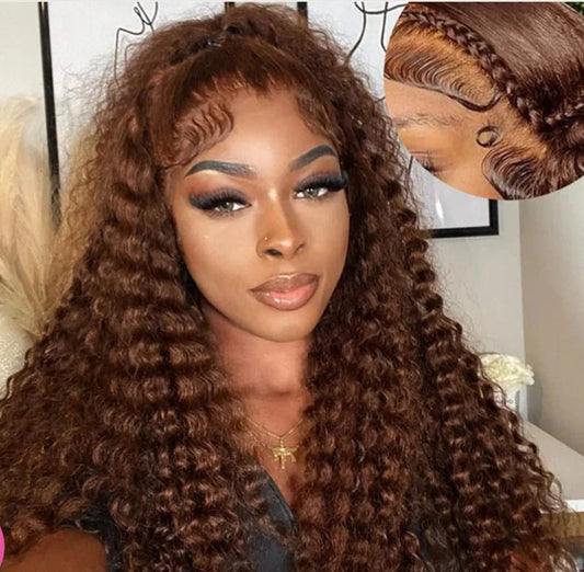 Brown Colored Deep Wave Lace Front Wig 13x4 Transparent Lace Wig - wigsClassy Closet Beauty & BundlesClassy Closet Beauty & Bundles