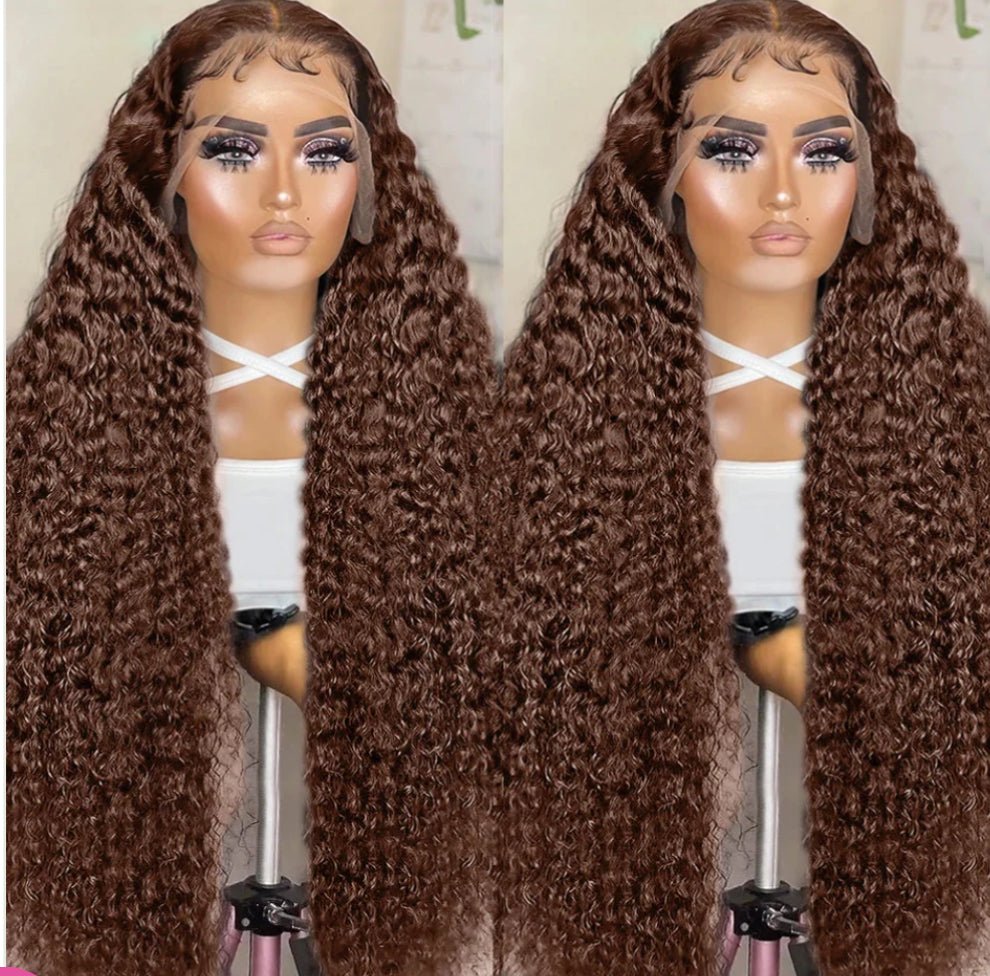 Brown Colored Deep Wave Lace Front Wig 13x4 Transparent Lace Wig - wigsClassy Closet Beauty & BundlesClassy Closet Beauty & Bundles