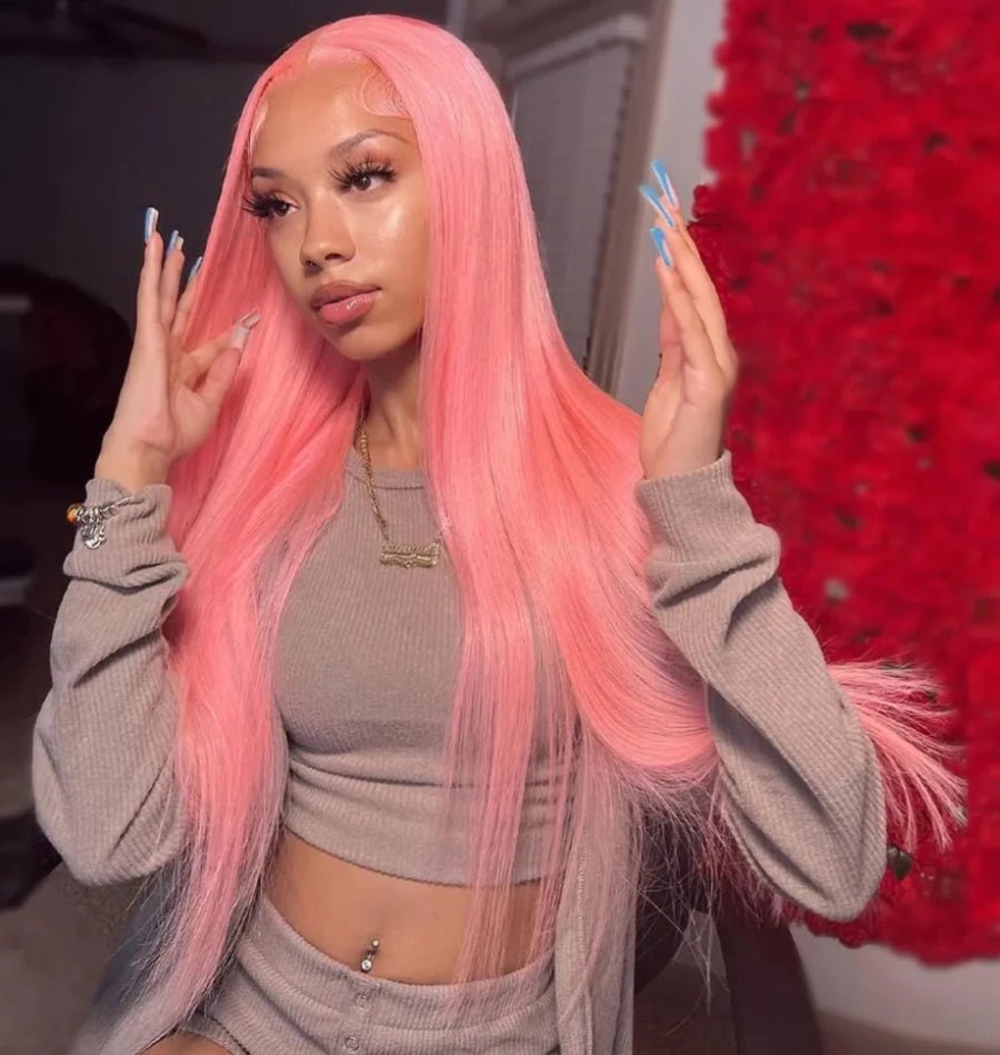 Pink Colored 13x4 HD Lace Front Wig Bone Straight Human Hair Pre-plucked Wigs - wigsAllove HairClassy Closet Beauty & Bundles