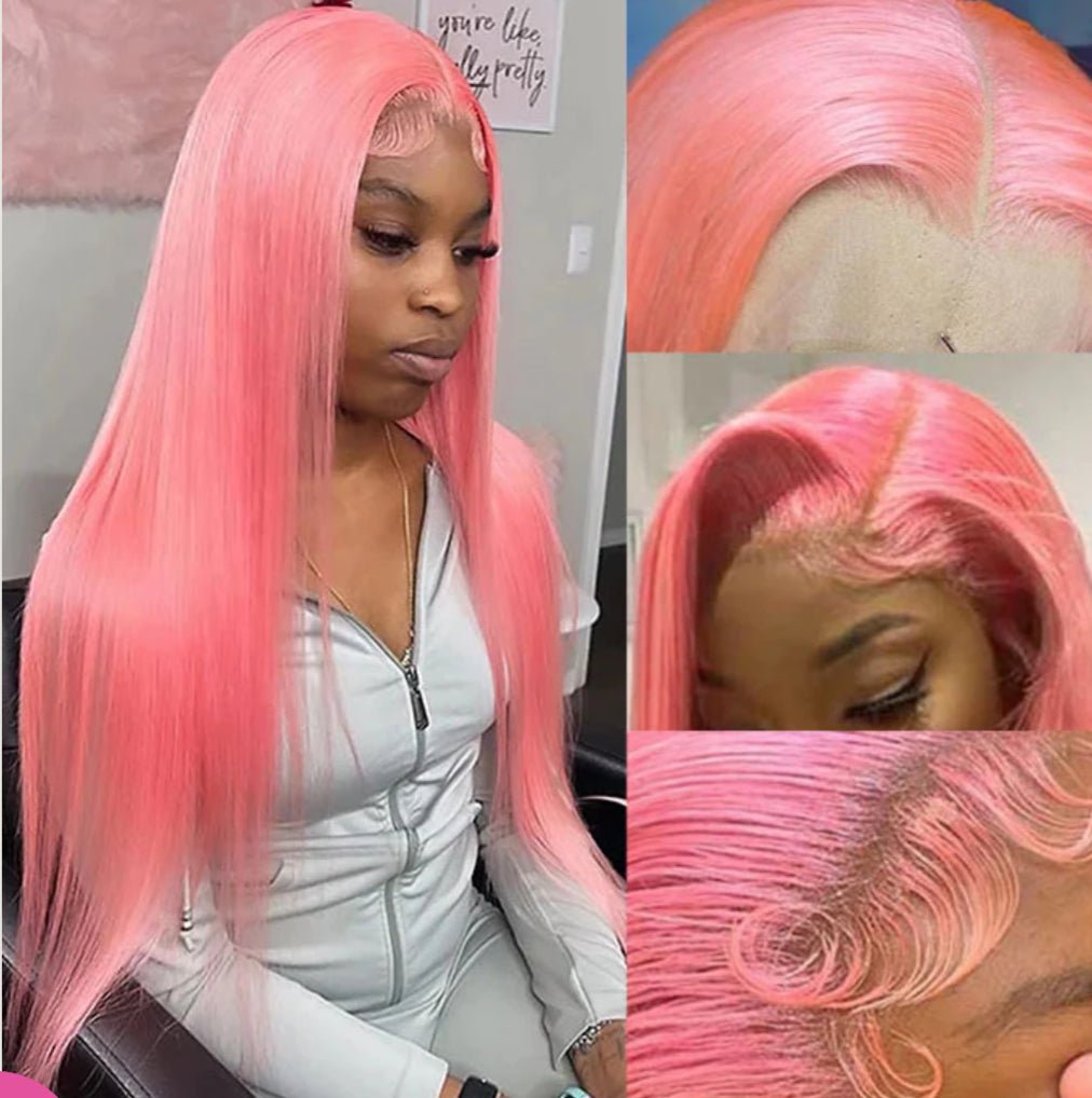 Pink Colored 13x4 HD Lace Front Wig Bone Straight Human Hair Pre-plucked Wigs - wigsAllove HairClassy Closet Beauty & Bundles