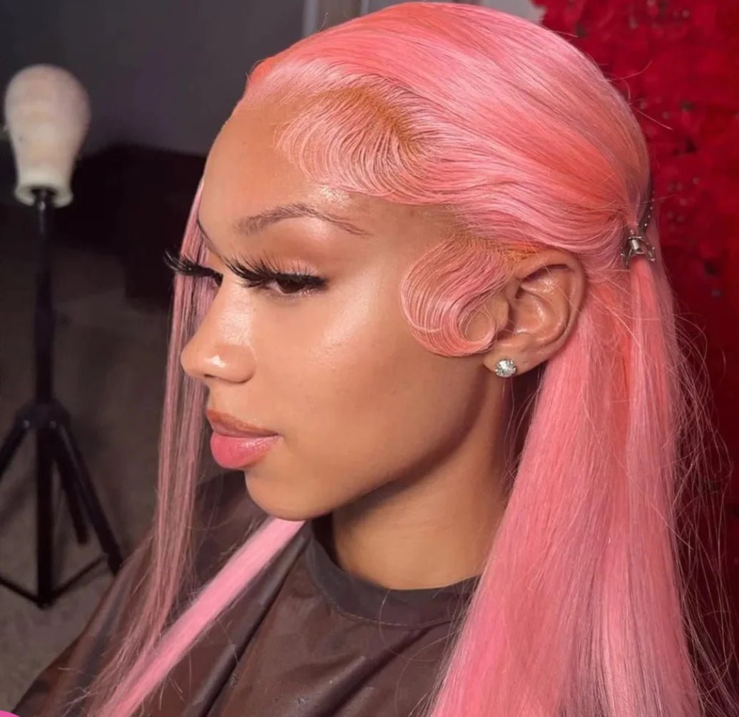 Pink Colored 13x4 HD Lace Front Wig Bone Straight Human Hair Pre-plucked Wigs - wigsAllove HairClassy Closet Beauty & Bundles