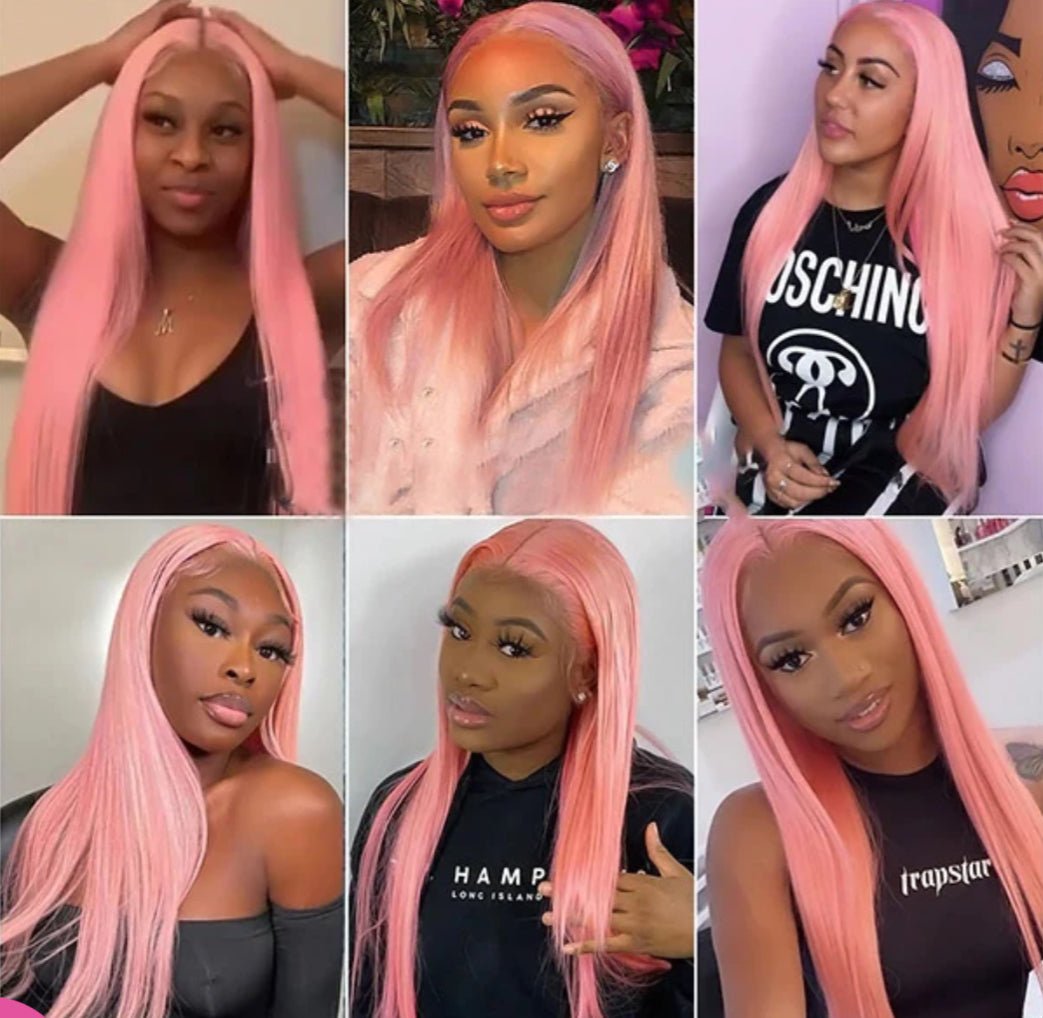 Pink Colored 13x4 HD Lace Front Wig Bone Straight Human Hair Pre-plucked Wigs - wigsAllove HairClassy Closet Beauty & Bundles