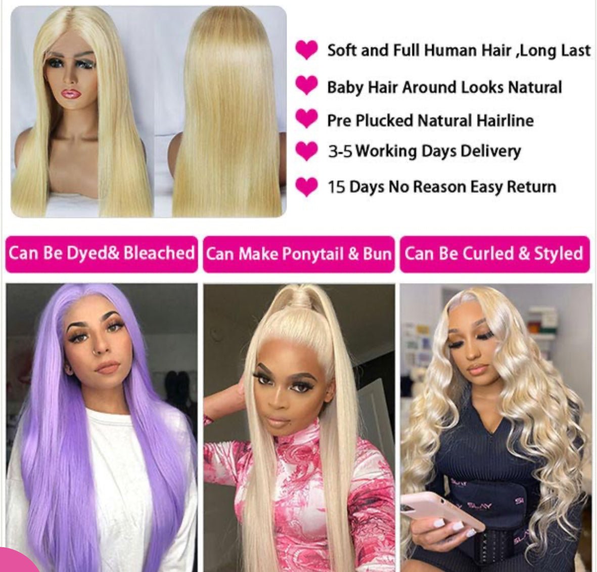 613 Blonde Color 13X6 Straight Human Hair HD Lace Front Wigs - wigsAllove HairClassy Closet Beauty & Bundles