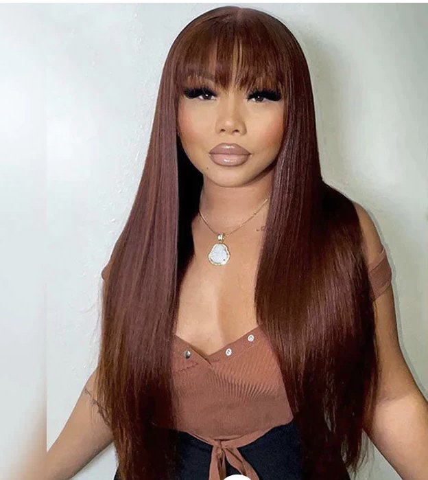 Reddish Brown Straight Wig With Bangs - Allove HairClassy Closet Beauty & Bundles