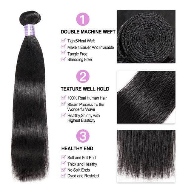 Brazilian Straight Human Hair 3 Bundles with 4*4 Lace Closure - Allove HairClassy Closet Beauty & Bundles