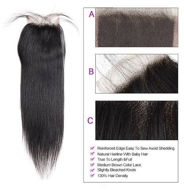 Brazilian Straight Human Hair 3 Bundles with 4*4 Lace Closure - Allove HairClassy Closet Beauty & Bundles