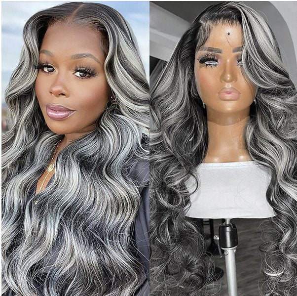 Grey Highlight With Black Color Body Wave HD Lace Front - Allove HairClassy Closet Beauty & Bundles