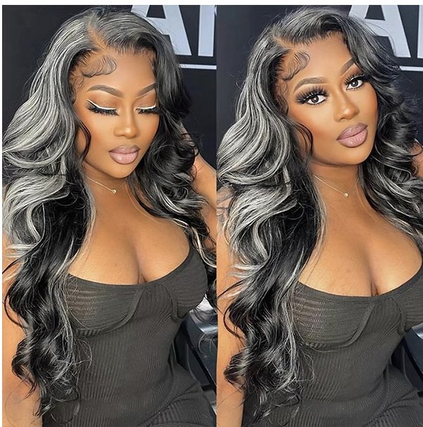 Grey Highlight With Black Color Body Wave HD Lace Front - Allove HairClassy Closet Beauty & Bundles