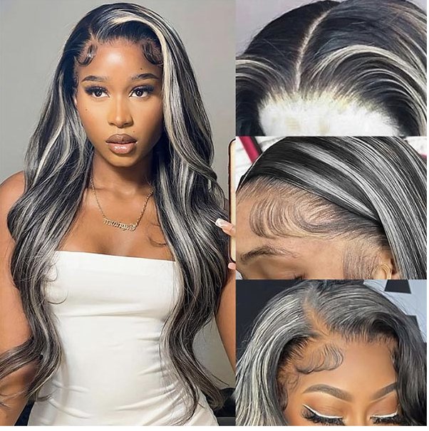 Grey Highlight With Black Color Body Wave HD Lace Front - Allove HairClassy Closet Beauty & Bundles