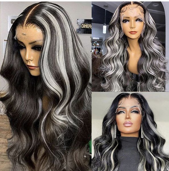 Grey Highlight With Black Color Body Wave HD Lace Front - Allove HairClassy Closet Beauty & Bundles