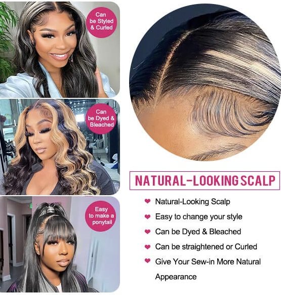 Grey Highlight With Black Color Body Wave HD Lace Front - Allove HairClassy Closet Beauty & Bundles