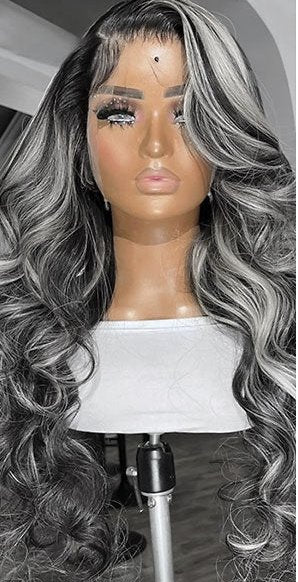 Grey Highlight With Black Color Body Wave HD Lace Front - Allove HairClassy Closet Beauty & Bundles