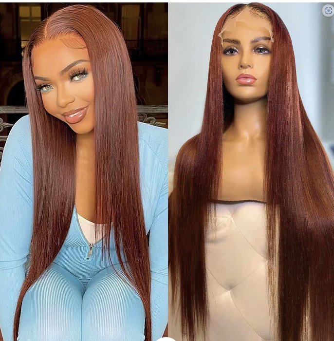 Reddish Brown Straight 13x4 HD Glueless Lace Front Brazilian 4x4 Transparent Lace Closure Wig - wigsAllove HairClassy Closet Beauty & Bundles