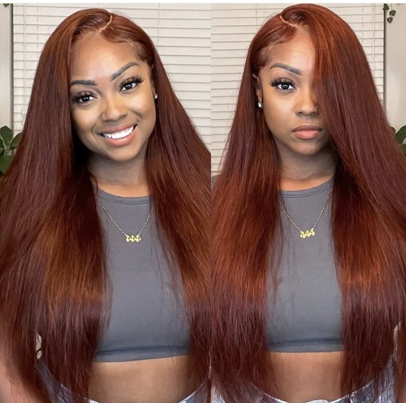 Reddish Brown Straight 13x4 HD Glueless Lace Front Brazilian 4x4 Transparent Lace Closure Wig - wigsAllove HairClassy Closet Beauty & Bundles