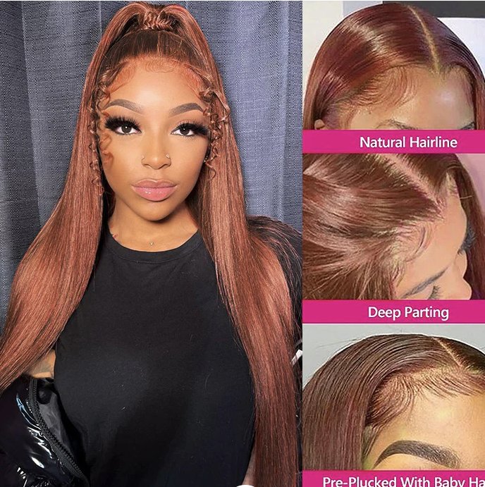 Reddish Brown Straight 13x4 HD Glueless Lace Front Brazilian 4x4 Transparent Lace Closure Wig - wigsAllove HairClassy Closet Beauty & Bundles