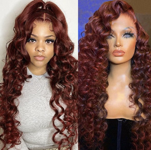 Reddish Brown #33 Color Loose Deep Wave Lace Front,13x4 HD Transparent Lace Wig - wigsAllove HairClassy Closet Beauty & Bundles