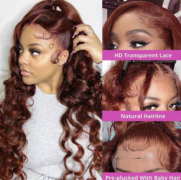 Reddish Brown #33 Color Loose Deep Wave Lace Front,13x4 HD Transparent Lace Wig - wigsAllove HairClassy Closet Beauty & Bundles