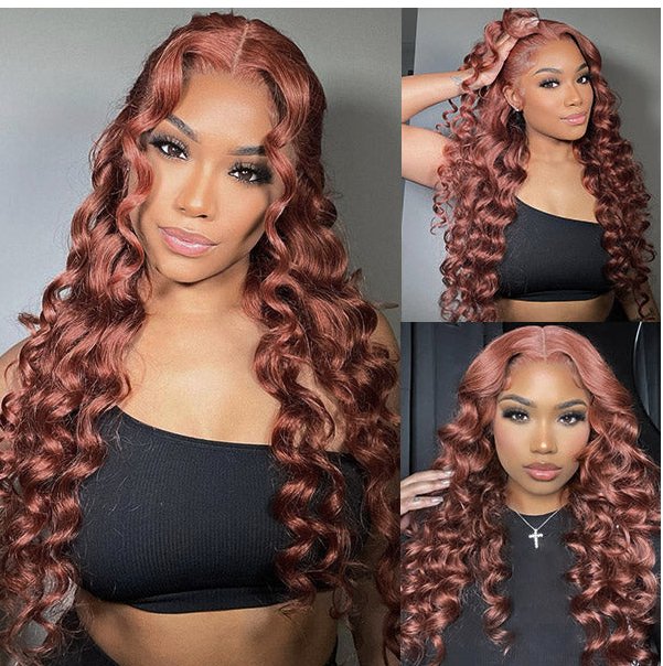 Reddish Brown #33 Color Loose Deep Wave Lace Front,13x4 HD Transparent Lace Wig - wigsAllove HairClassy Closet Beauty & Bundles