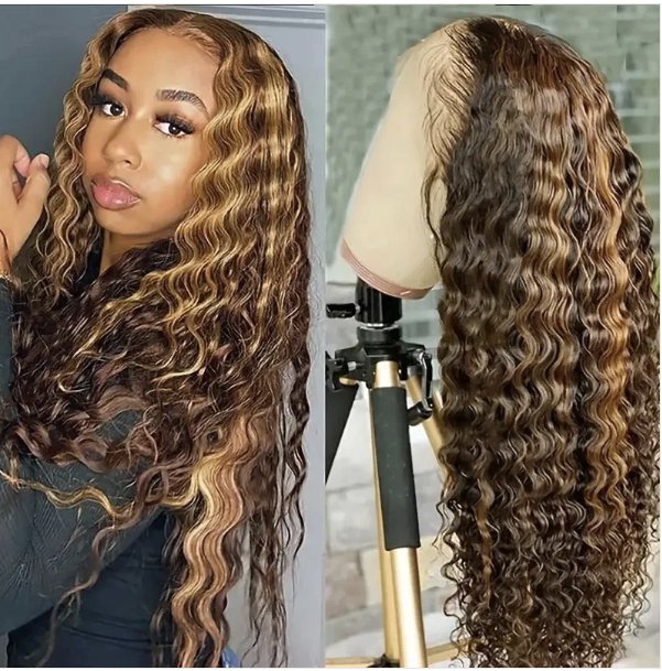 Pre Plucked Wear and Go Honey Blonde Ombre Hair Deep Curly 4*4 HD Glueless Lace Front - wigsAllove HairClassy Closet Beauty & Bundles