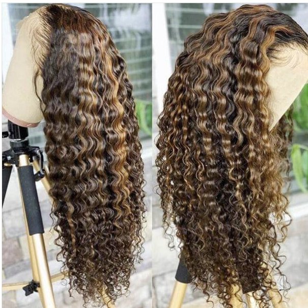 Pre Plucked Wear and Go Honey Blonde Ombre Hair Deep Curly 4*4 HD Glueless Lace Front - wigsAllove HairClassy Closet Beauty & Bundles