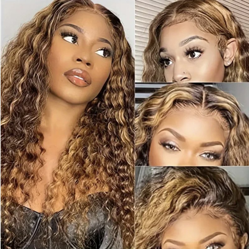 Honey Blonde Ombre Color Deep Wave Hair 13×4 HD Lace Front Human Hair Wig - wigsAllove HairClassy Closet Beauty & Bundles